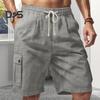 Pantaloni scurți pentru bărbați, culoare uni, pantaloni scurți cargo cu picior largi, cu buzunare, cu talie elastică, cu șnur, pantaloni scurți de plajă, îmbrăcăminte pentru timpul liber pentru călătorii