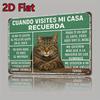 Funny Spanish Cat House Rules Metal Sign  Vintage Rustic Farmhouse Decor with Humorous Pet Owner Rules Green Background  He