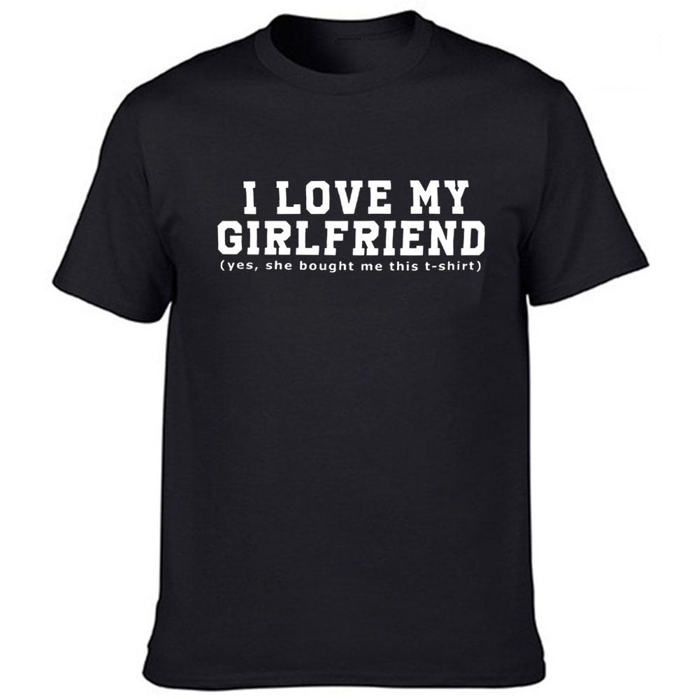 I Love My Girlfriend Letters Print Men Black Tees Casual Funny Short Sleeve White Vintage Tee