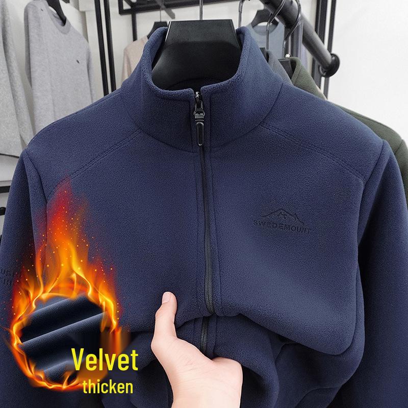 

2025 Autumn/Winter Men s Trendy Stand Collar Plus Velvet Jacket - Casual Fashion for Middle-Aged and Young. XXXL темно-синього кольору