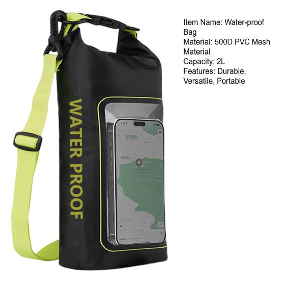 2L Waterproof Dry Bag Backpack Touch Screen Phone Pouch Outdoor Water Sports Roll Top Sack for Kayaking Rafting Hiking