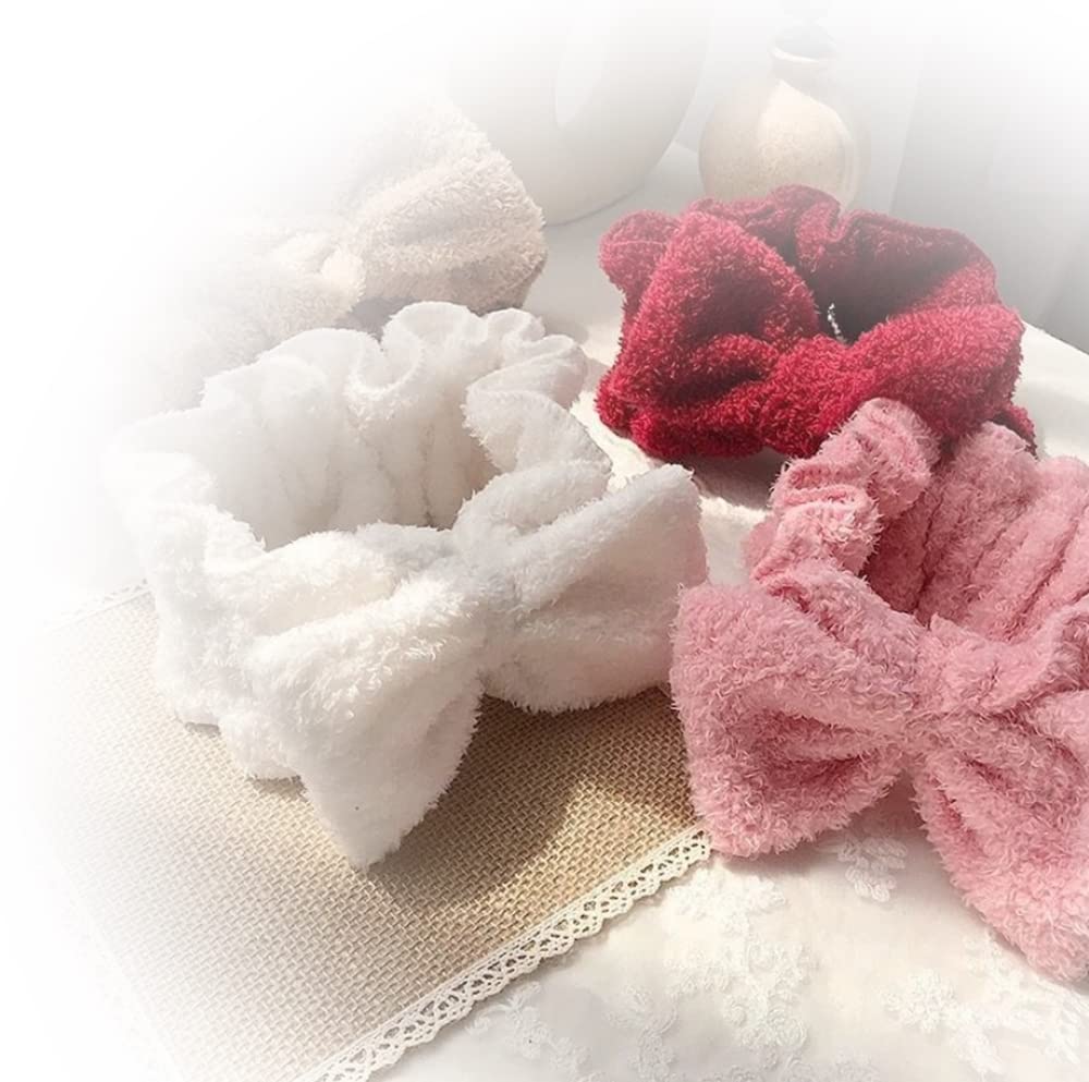 Wash Hairband Simple Hair Turban with Ribbon [Facial 3-Color Set] Fluffy, Cute, (Red, White, Pink)