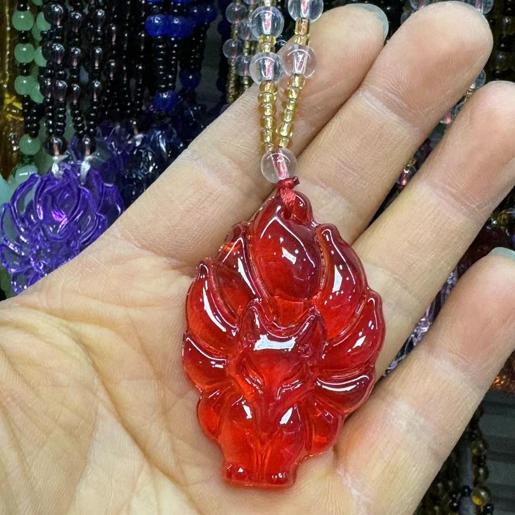 Obsidian Nine-Tailed Fox Pendant Necklace for Men and Women