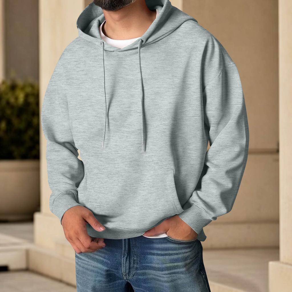 Men's Color Hooded Long Sleeve Sweatshirt with Pocket for Casual Sports and Daily Wear