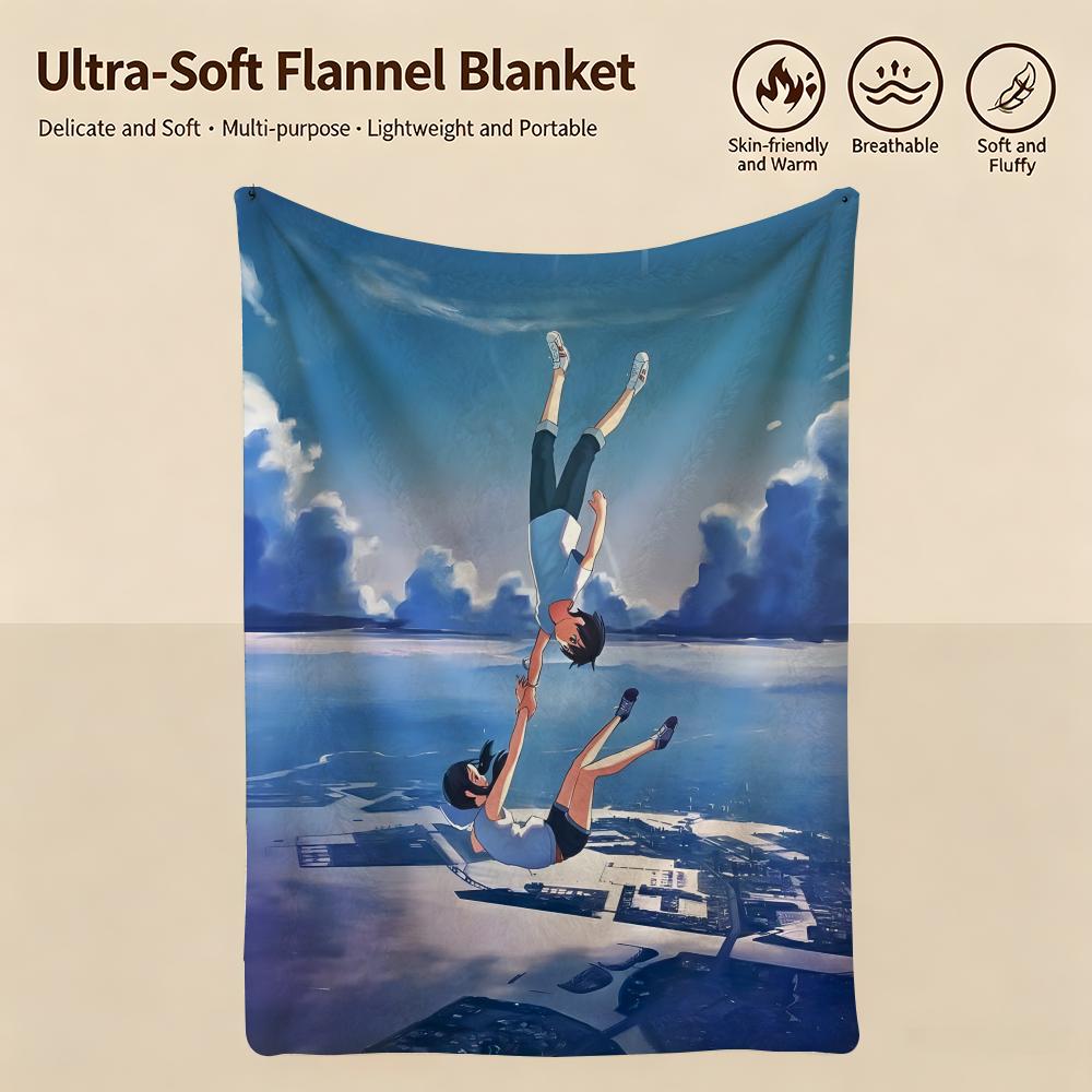 Anime W-Weathering with You-u Throw Warm Soft Flannel Blanket, Multi-use for Sofa Bed Camping Travel Nap