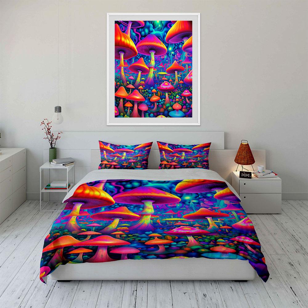 "Colorful Fantasy Mushroom Set" Bedding Duvet Cover Set Duvet Cover Pillowcases (1 * Duvet Cover 2 * Pillowcases, Without Duvet Insert)