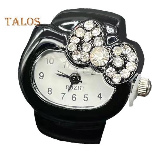 

Часы с кольцом на палец с рисунком кота, стразами и бантом, эластичный ремешок из нержавеющей стали, женские часы, кольцо на палец, подарок на день рождения, модные аксессуары чёрный