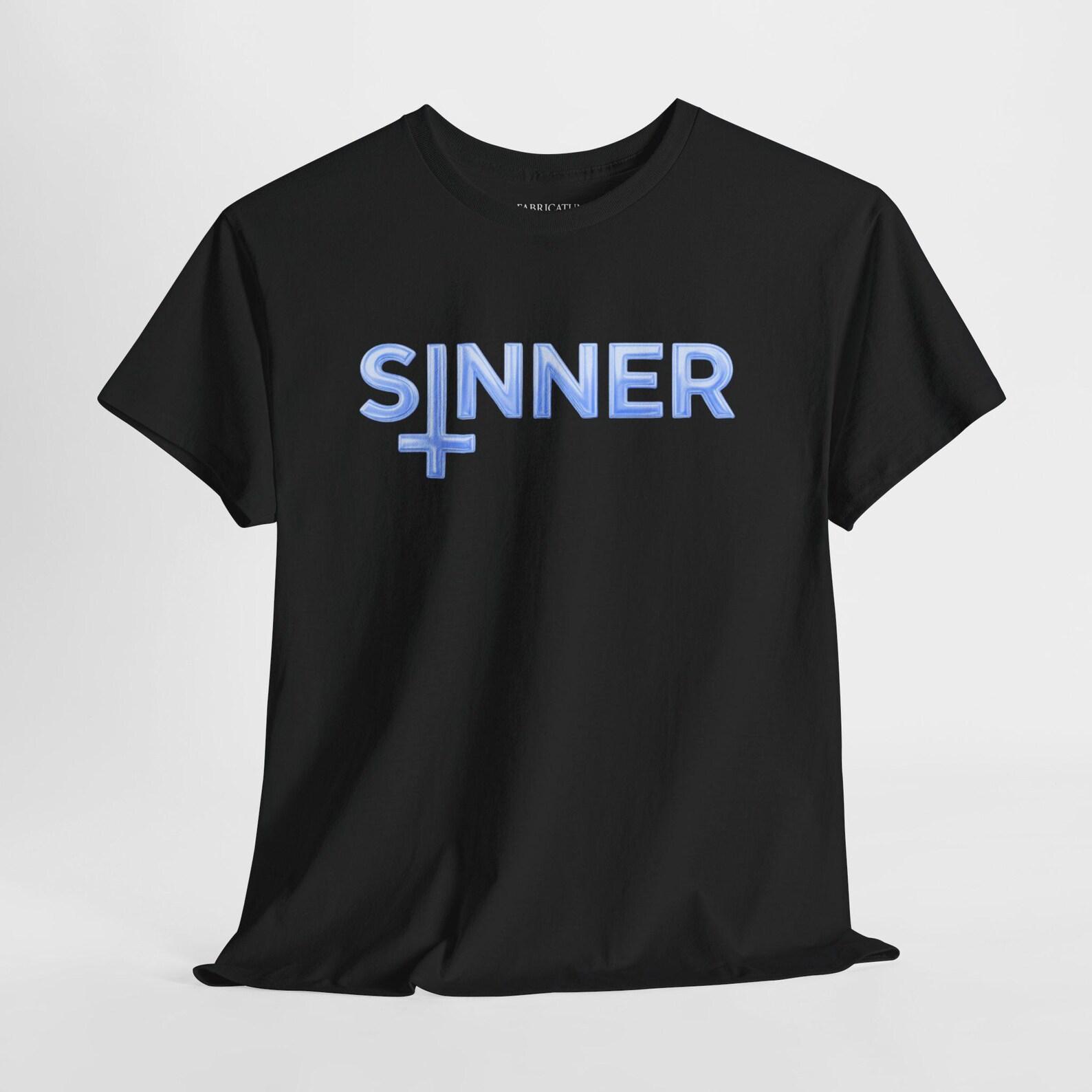 Sinner Logo Graphic Tee, Gothic Inverted Cross Heavy Metal Shirt 4XL