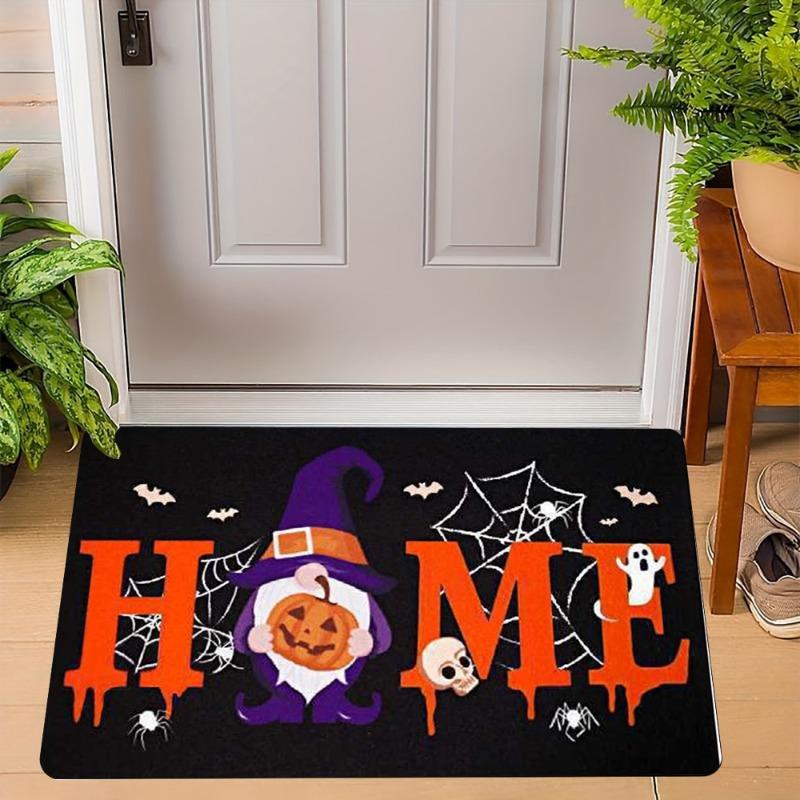 Fun Halloween Cartoon Non-Slip Indoor Carpet Rug Door Mat - Pumpkin Ghost Witch Cat Festive Home Decoration Welcome Mat
