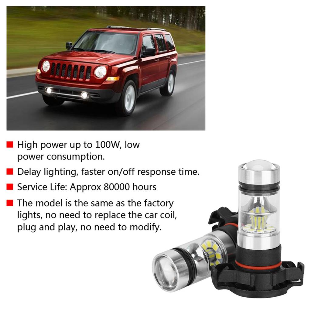 LED Fog Light Bulbs 12-24V 100W 6000K White Car Bright for 2015-2018