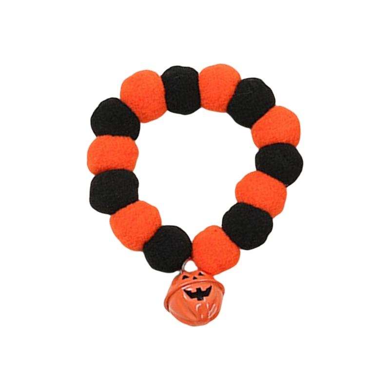 Pumpkin Necklace Choker for Pet Neck Decorations Pumpkin Bells Pompoms Halloween Dog Necklace Pet Neck Jewelry M