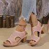 Fashion Summer New Thick High Heels Sandals Women Cross Band Fashion Beach Sandals Hook Loop Anti-Slip Platform Shoes Sandalias De Mujer