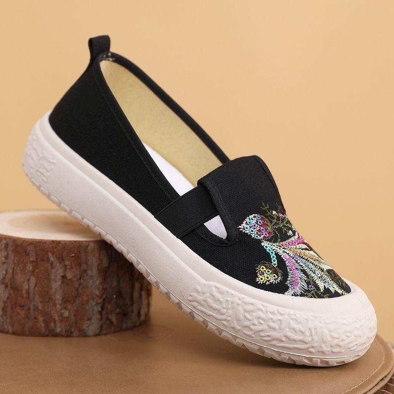 Sommer Neue Ländlicher Stil Damen Schuhe Bestickte Stoffschuhe Einschlupf Leinwand Student Vielseitig Atmungsaktiv Fischer Schuhe
