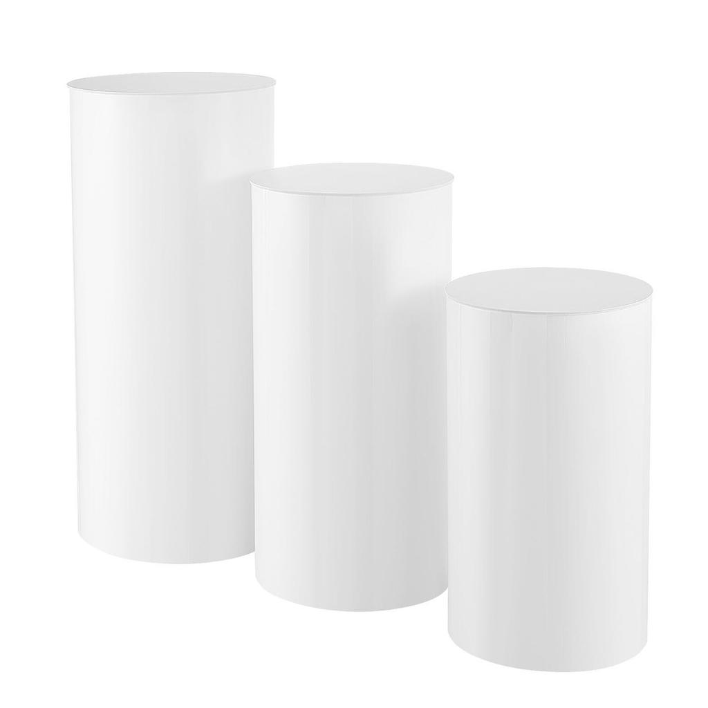 Stojak na kwiaty ślubne, 3 szt. 60/75/90 cm, okrągły cylinder, biały postument ze pokrywą PVC, cylindryczne stojaki pedestalowe na ślub, imprezę,