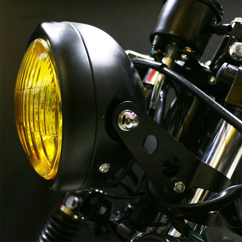 CG125 Retro Style Round Motorcycle GN125 Headlight Motorcycle Driving Light Round Front Headlamp Mount 12V Motorbike Universal