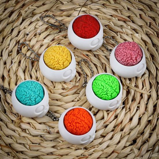 Stress Relief Toys 3D Printed Skull Brain Keychain Fidget Toy with Crisp Pressing Sound Portable Pendant for Backpack Bag Keys Unique Gift for Teens