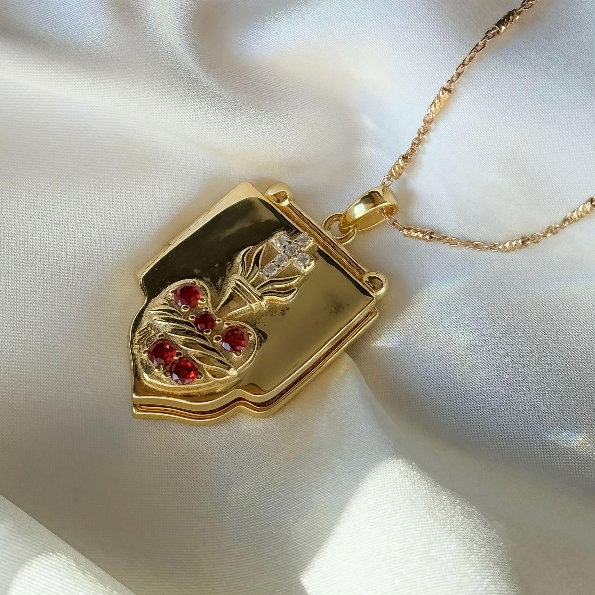 Painted Light Luxury Temperament Gold-Plated Pendant Necklace Hand-Painted Pattern Diamond Necklace Jewelry