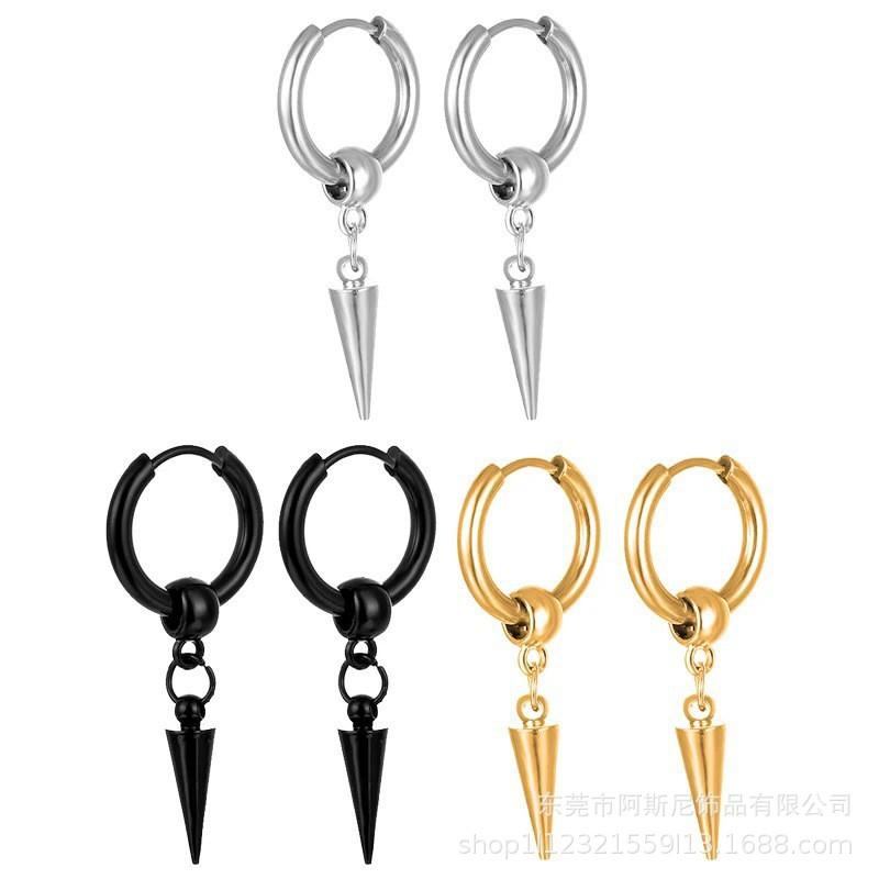 Stainless Steel Cone Pendant Hip-Hop Earrings Stainless Steel Single