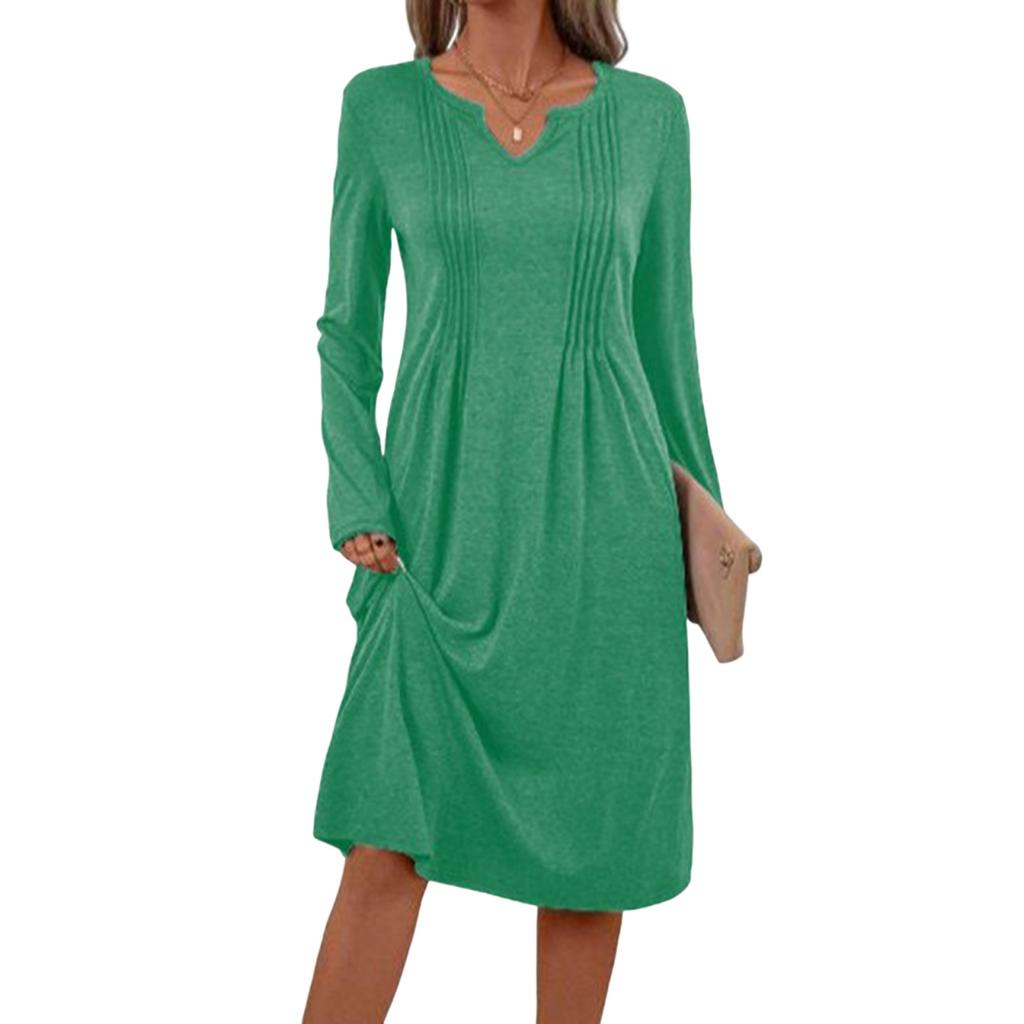 Dames -kleur V-hals Lange Mouwen Losse Geplooide Jurk