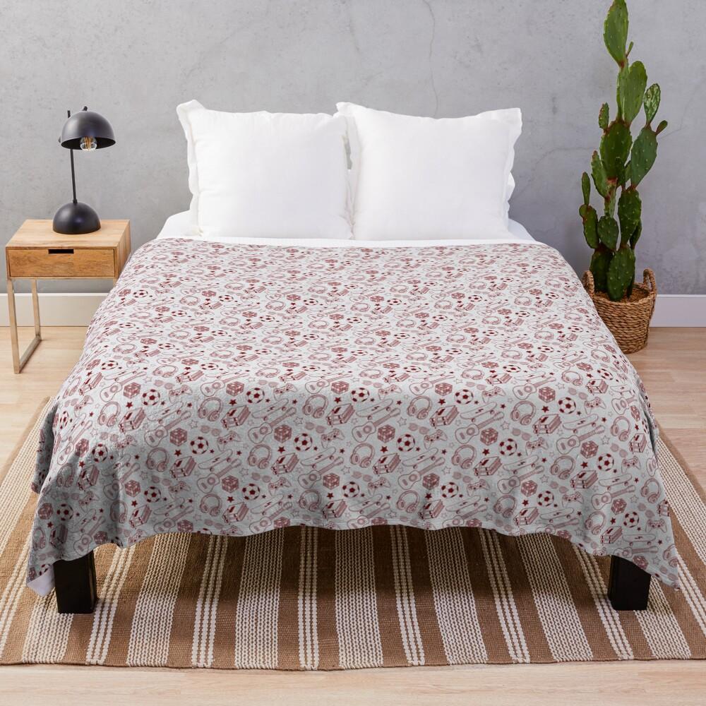 Maroon Sports and Music Teen Doodle Pattern Throw Blanket