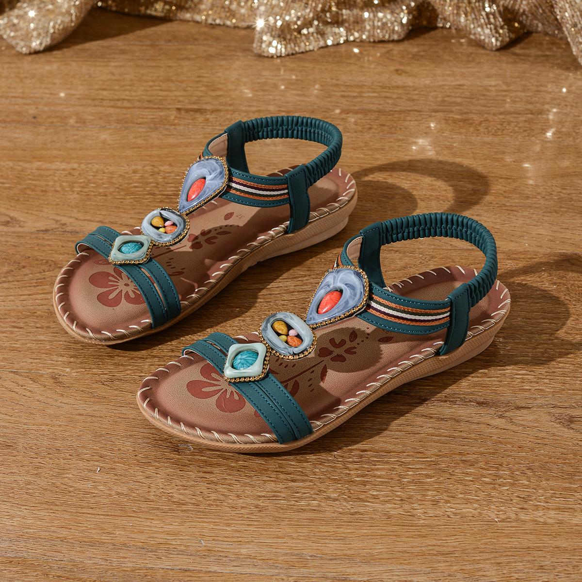 

Весна 2025 Новые удобные сандалии большого размера в богемном этническом стиле с плоской подошвой для женщин 41