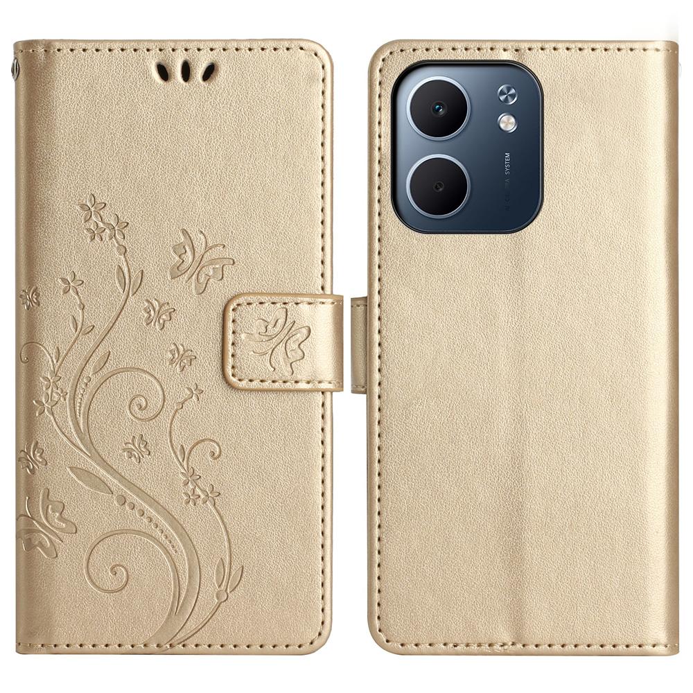 For Oppo A5x 4G Leather Wallet Case Butterfly Flower Imprint Phone Cover with Strap