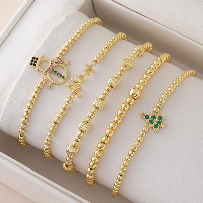 Cross-border Copper Bead Bracelet Set - Christmas Tree, Snowman, Pumpkin Designs - Gold Plated Elastic for Women