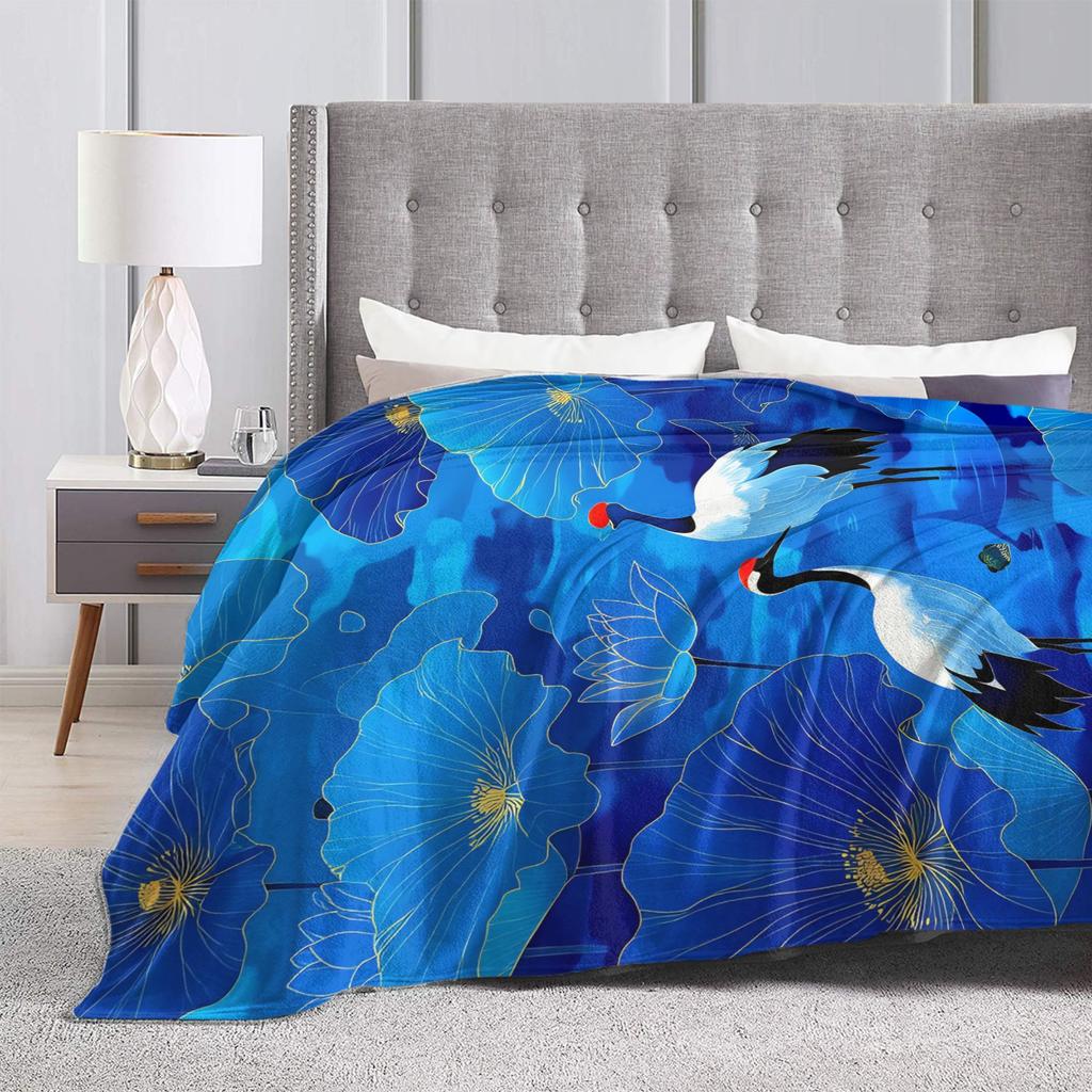 Chinese Style Crane Soft Blankets Students Plush Bedding Throws Novelty Couch Chair Flannel Bedspread Sofa Bed Cover