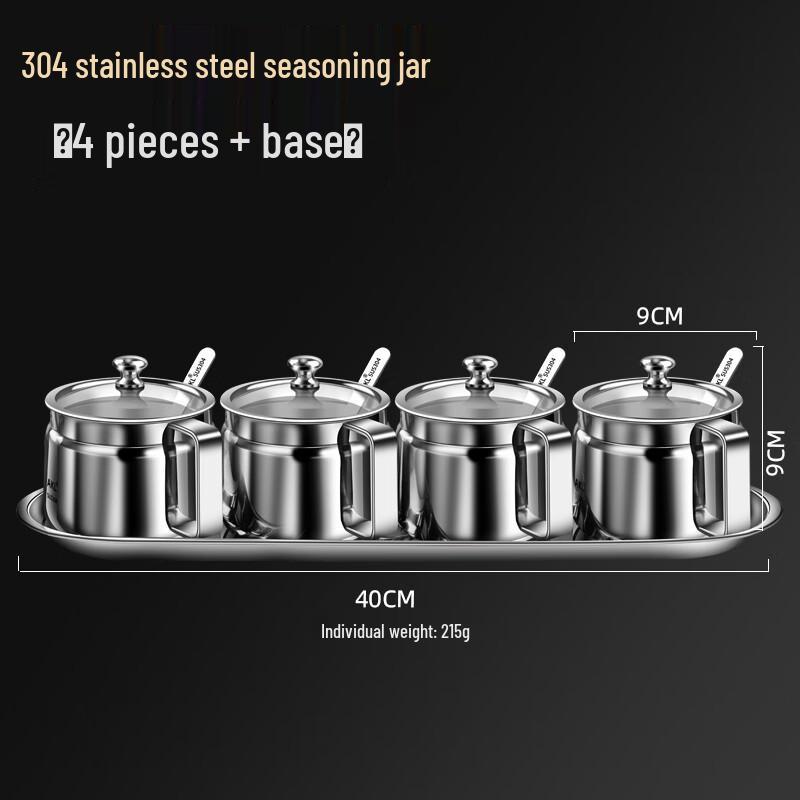 Zhaoran 304 Stainless Steel Spice Jars Set with Handles & Base (4-Pack)