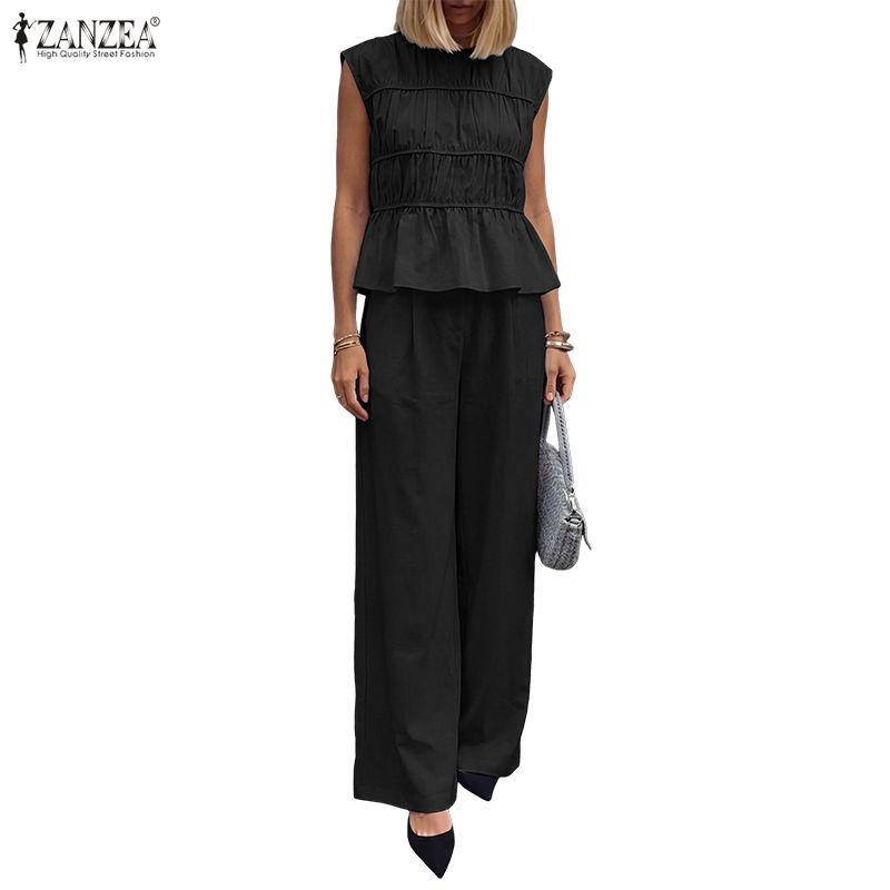 ZANZEA Women Sleeveless Blouse and Long Pants Casual Two Piece Suit Sets