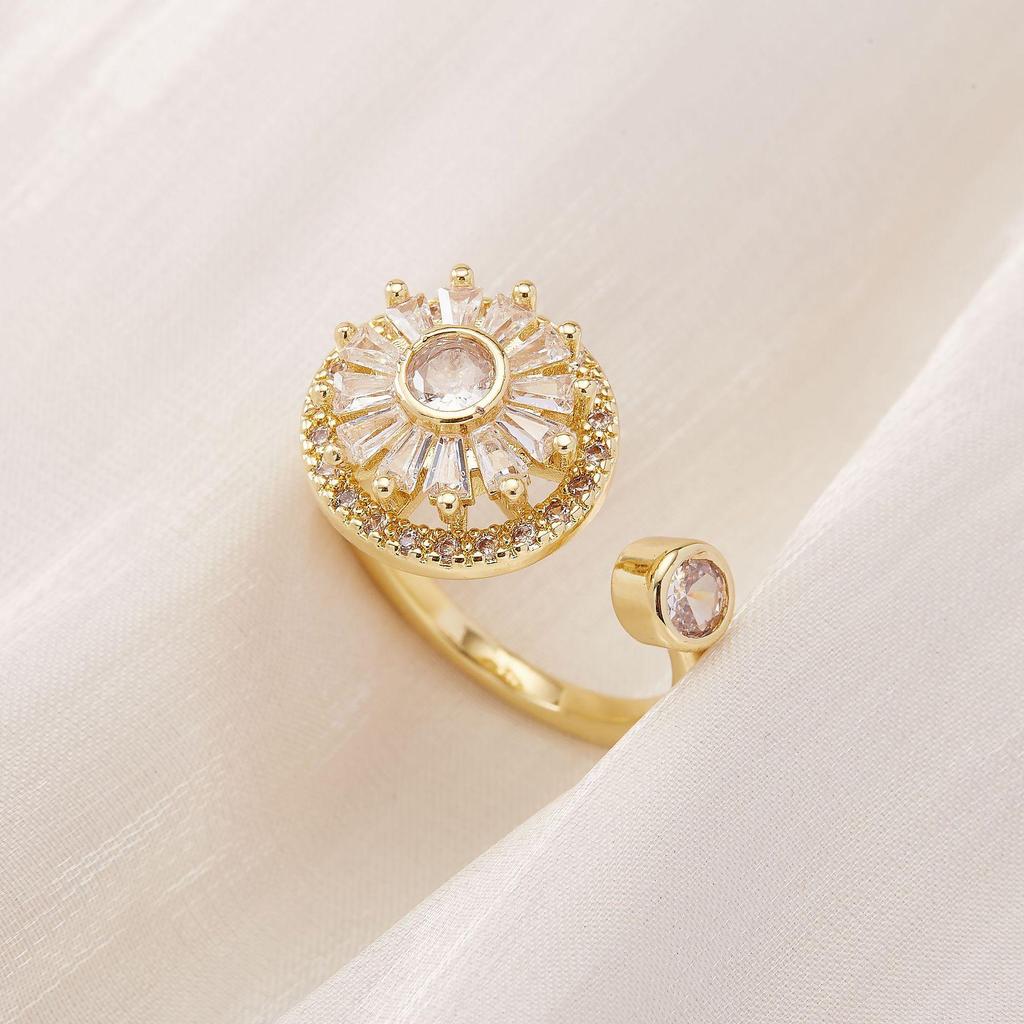 Anello da Donna Rotante Regolabile con Zircone Girasole: Moda Elegante di Lusso Leggero