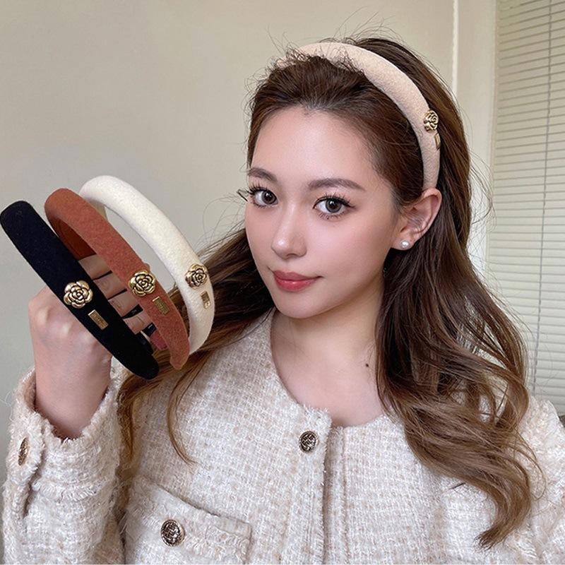 New Fashion Camellia Headband Hair Hoop Hair Bands for Women Korean Elegant Designer Hairband Headwear Hair Accessories