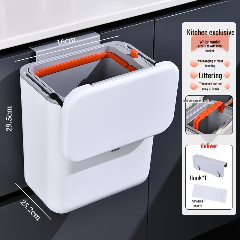 Wall-Mounted Kitchen Waste Bin with Lid - Ideal for Food Waste, Living Room, Bathroom, or Hanging Storage.