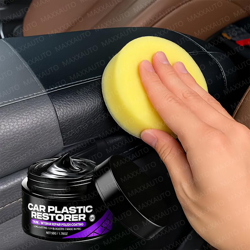 Car Plastic Restorer–Black Gloss Interior Renewal Wax for Dashboards Leather Trim&Panels Auto Polish Repair Coating to Restore Shine Protect Surfaces