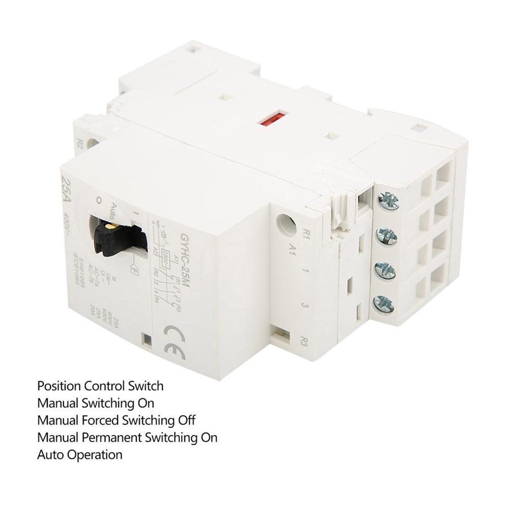 4P 25A 220V 50Hz DIN Rail Household AC Contactor with Manual Control Switch
