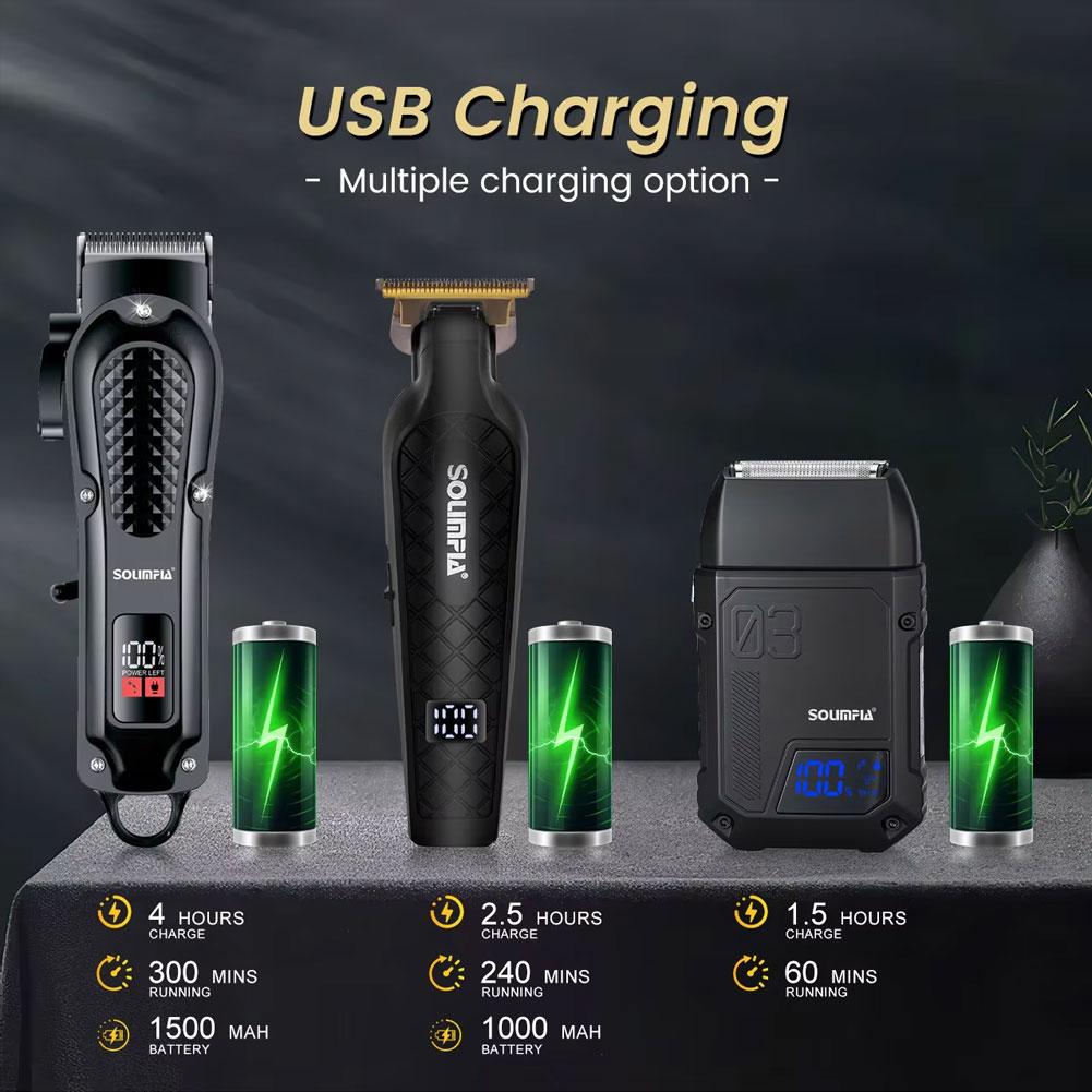 Solimpia Hair Trimmer Shaver Portable 3-Piece Set for Stubble Shaving White Hair Brightening Precision Contour Carving