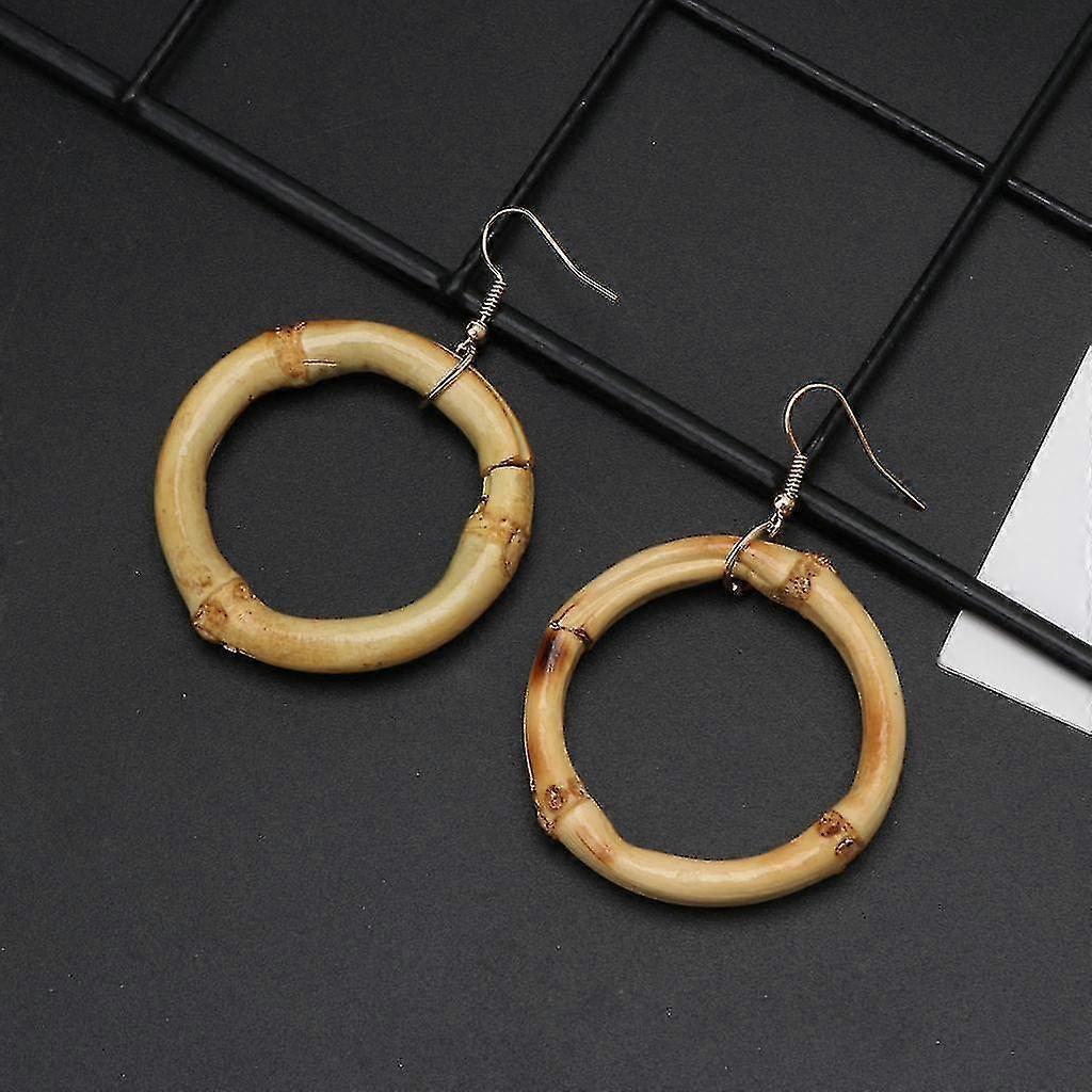 Boucles d'oreilles créoles pendantes rondes en bois de bambou naturel faites à la main Bijoux de mode-r