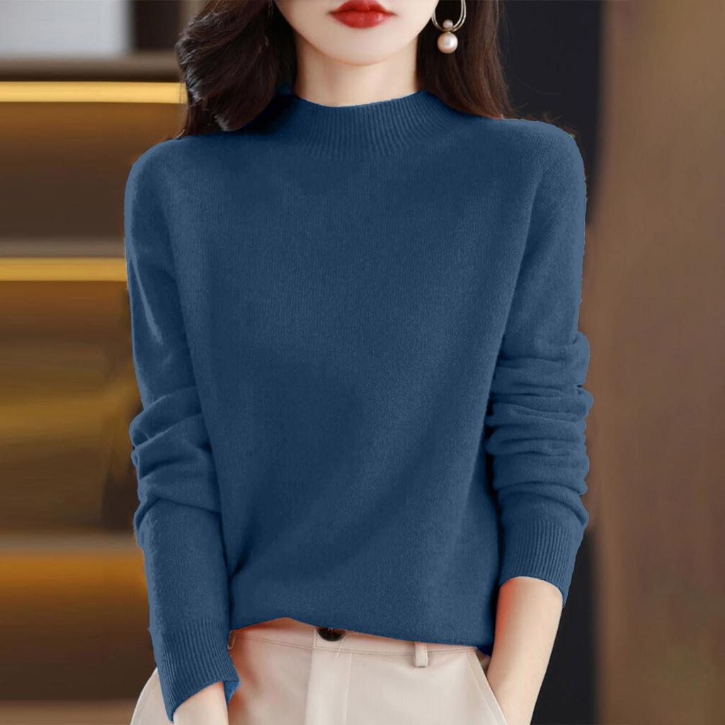 Women's  And Winter Fashion Long Sleeve Basic Half Turtleneck Loose Pullover Sweater Top