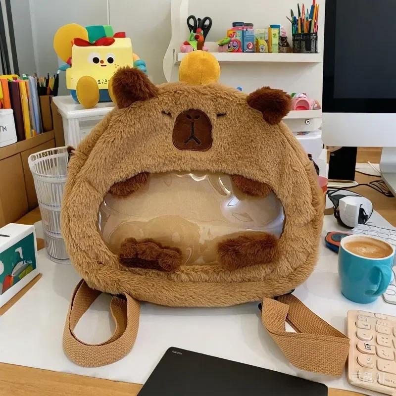 1-4PCS 2025 New Cute Kapybara Dual Purpose Backpack Japanese Ugly Cartoon Dolphin Plush Girl Crossbody Bag Transparent Pain Bag