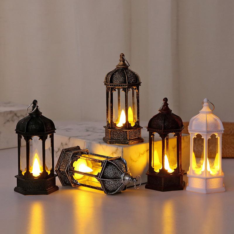Christmas retro glowing hexagonal electronic candle wind lantern desktop ornaments Halloween oil lamp scene decoration