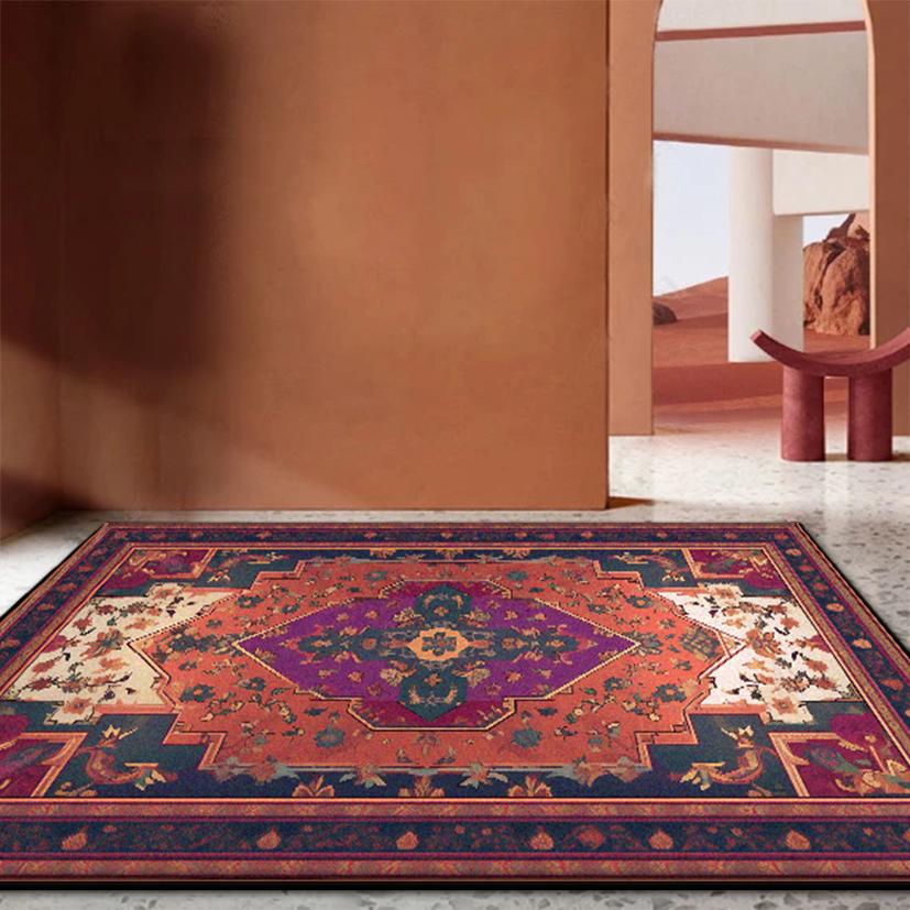 Persian Retro Rugs for Living Room Luxury Decoration Home Sofa Non-slip Foldable Carpet Bedroom Bedside Washable Plush Floor Mat