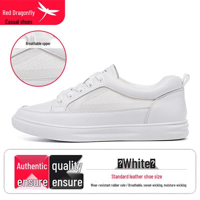 Red Dragonfly Women s Genuine Leather Breathable Mesh Sports Shoes - Summer Casual White Soft Sole Versatile Sneakers 37 белый