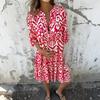 Women's Fashionable V-neck Fresh Printed Temperament Five Quarter Sleeve Dress