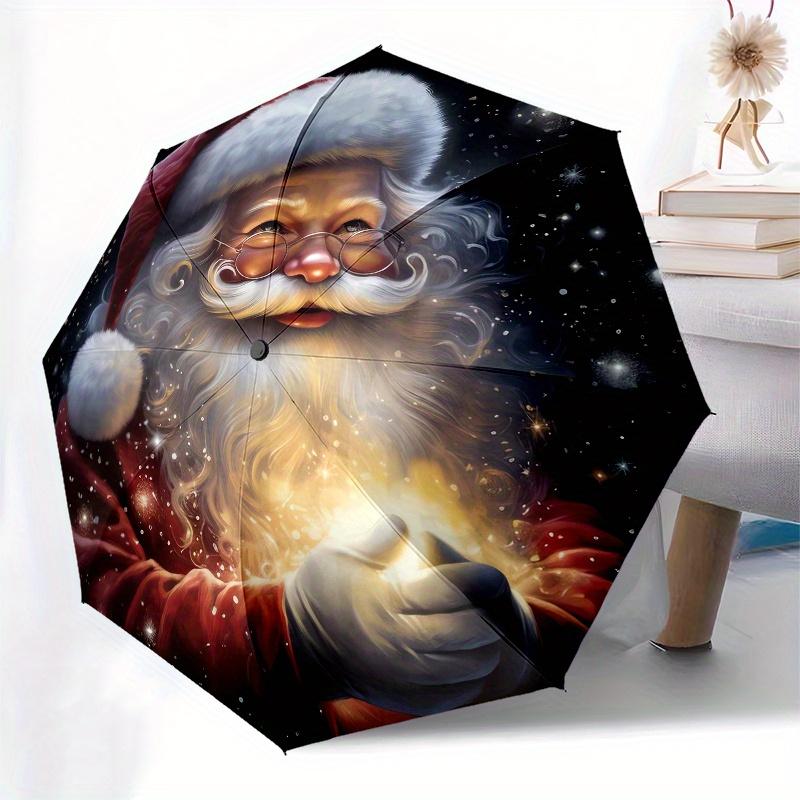 Weihnachtsmann, Weihnachtsthema 8 Rippen Hand-Automatik-Regenschirm, Kompaktes und tragbares Design, Ein perfektes Geschenk für Geburtstag, Weihnachten oder