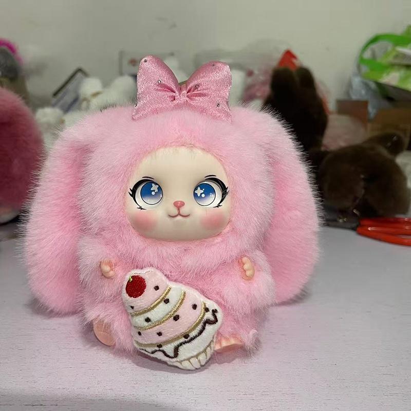 Non-toxic Plush Rabbit Pendant Rubber Face Stuffed Doll Keychain Bag Charm for Backpack Kids Safety Toy Gift