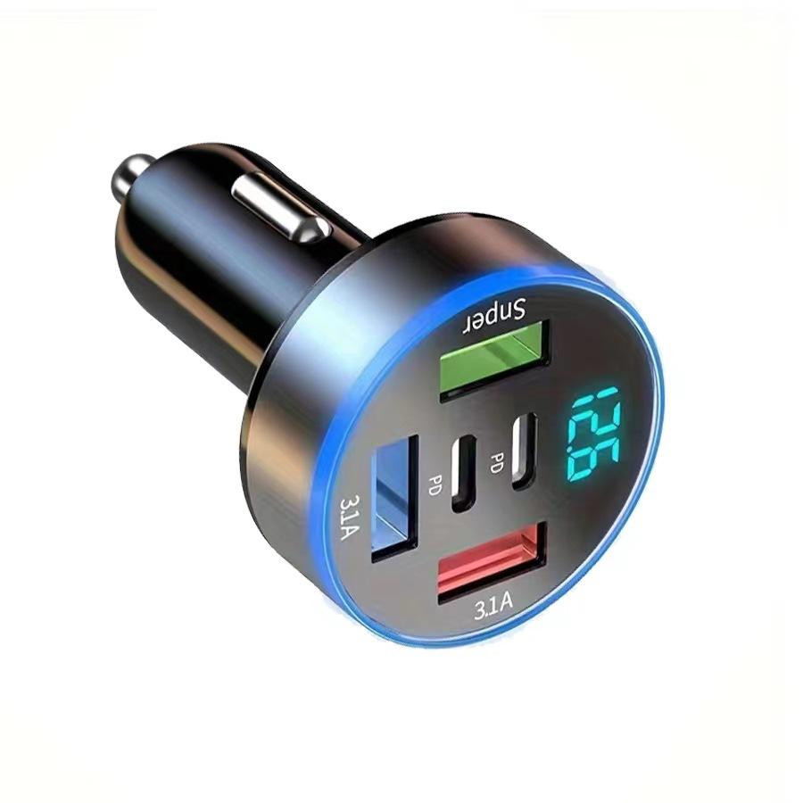 6 Ports USB Car Charger 4 USB+2 PD Fast Charging PD QC3.0 USB C Car Phone Charger Type C Adapter For iPhone Samsung Huawei With Voltage Display