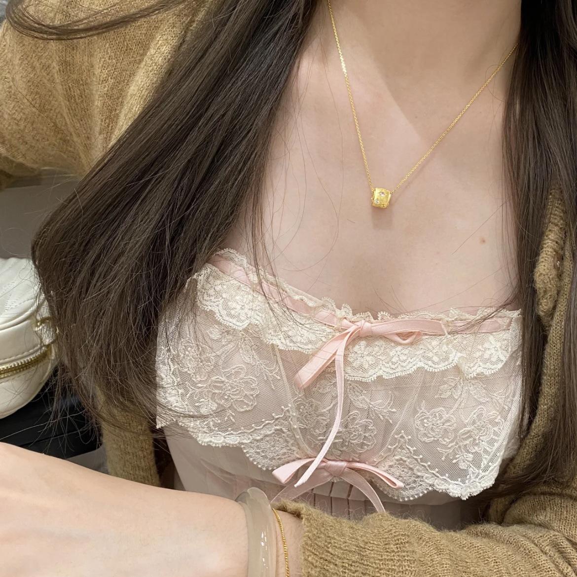 

Hand Brushed Gold Bucket Necklace Women S Niche Design Sense Color Zirconium Cylindrical Pendant Collarbone Chain