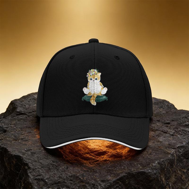 Illustrated Wreath Cat Hat, Unisex Printed Baseball Cap Sandwich Brim Snapback Sports Cap, Suitable for Daily Commuting and Trav