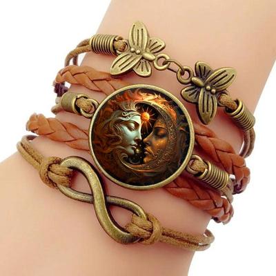 Witchcraft Mond und Sonne Lederarmband geflochtenes Armband Herren Damen Modeschmuck Accessoires Geschenk Paar Armband