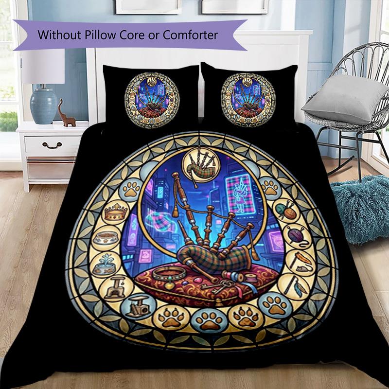 Cyberpunk Bagpipes Pattern Bedding,Quilt Set Quilt Cover Pillowcase Home Birthday Gift (1 * duvet cover + 2 * pillowcase, without core)